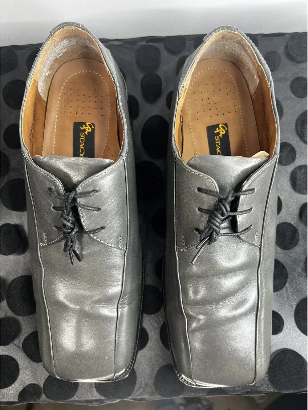 Stacy Adams Mens 10.5 M Pewter Gray Leather Square Toe Lace Up Dress Shoes